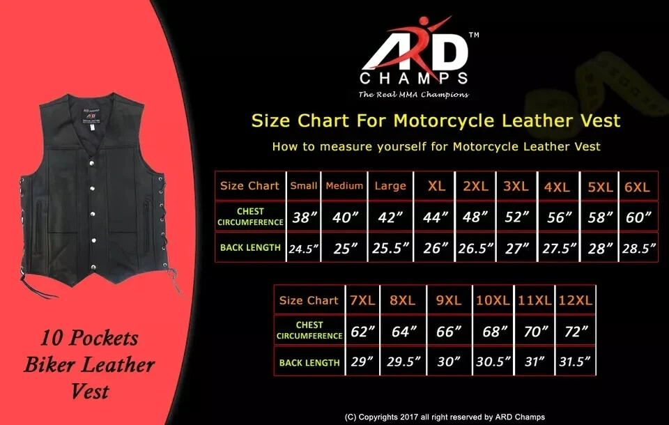 ARD CHAMPS™ Men’s Grey Genuine Leather 10 Pockets Motorcycle Biker Vest
