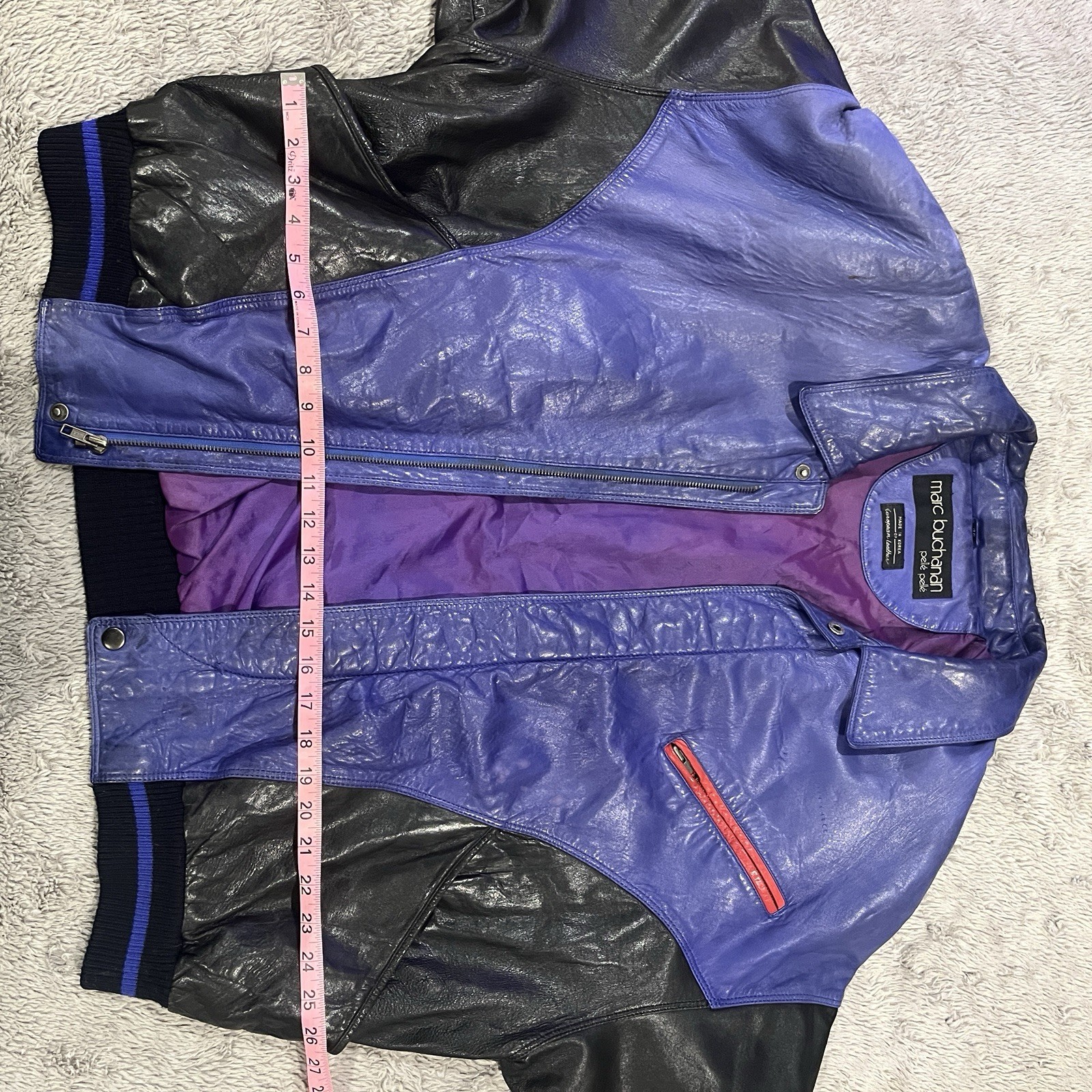 Marc Buchanan Pelle Pelle Soda Club Blue Purple Leather Jacket XL Vintage 90s