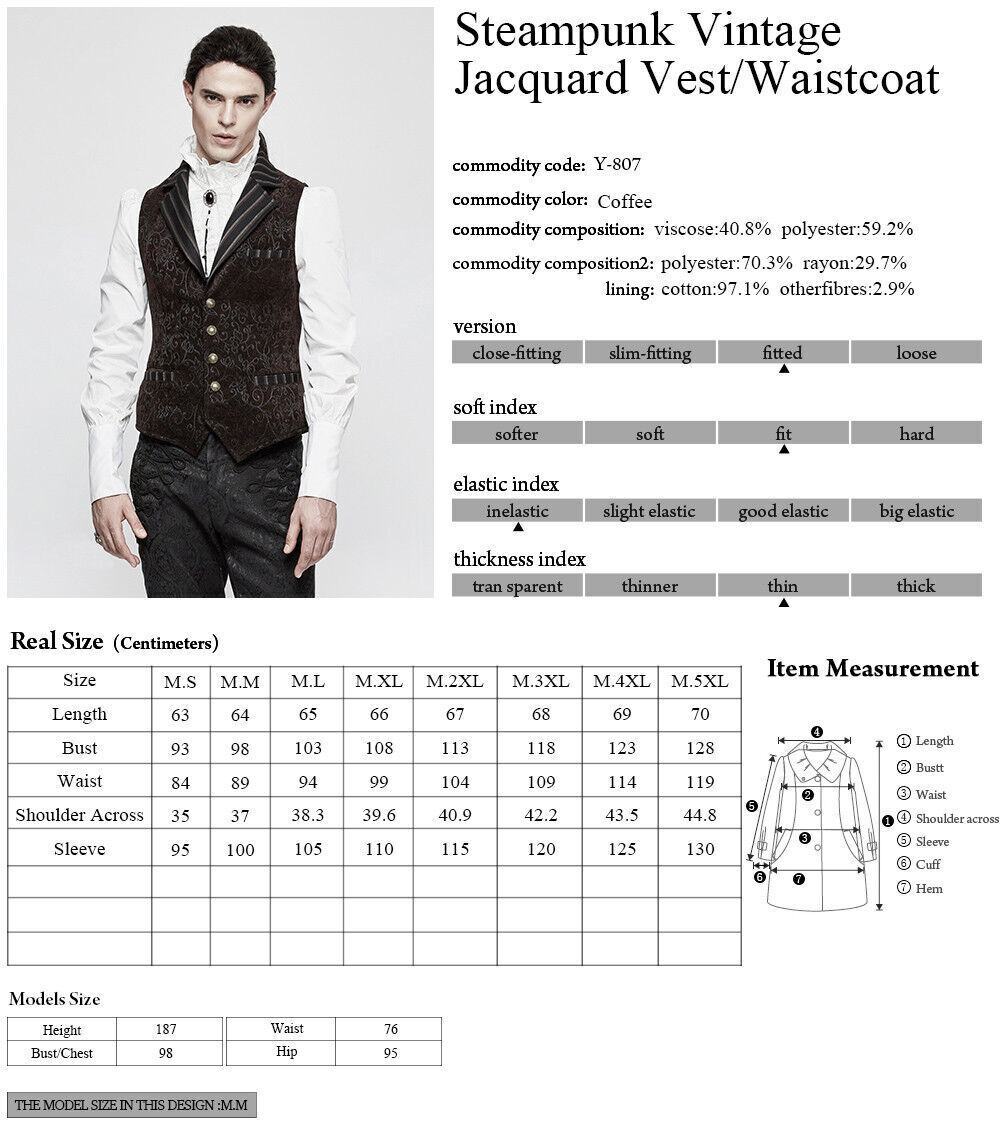 PUNK RAVE Men Velvet vest Waistcoat Gothic Steampunk Victoria Aristocrat Regency