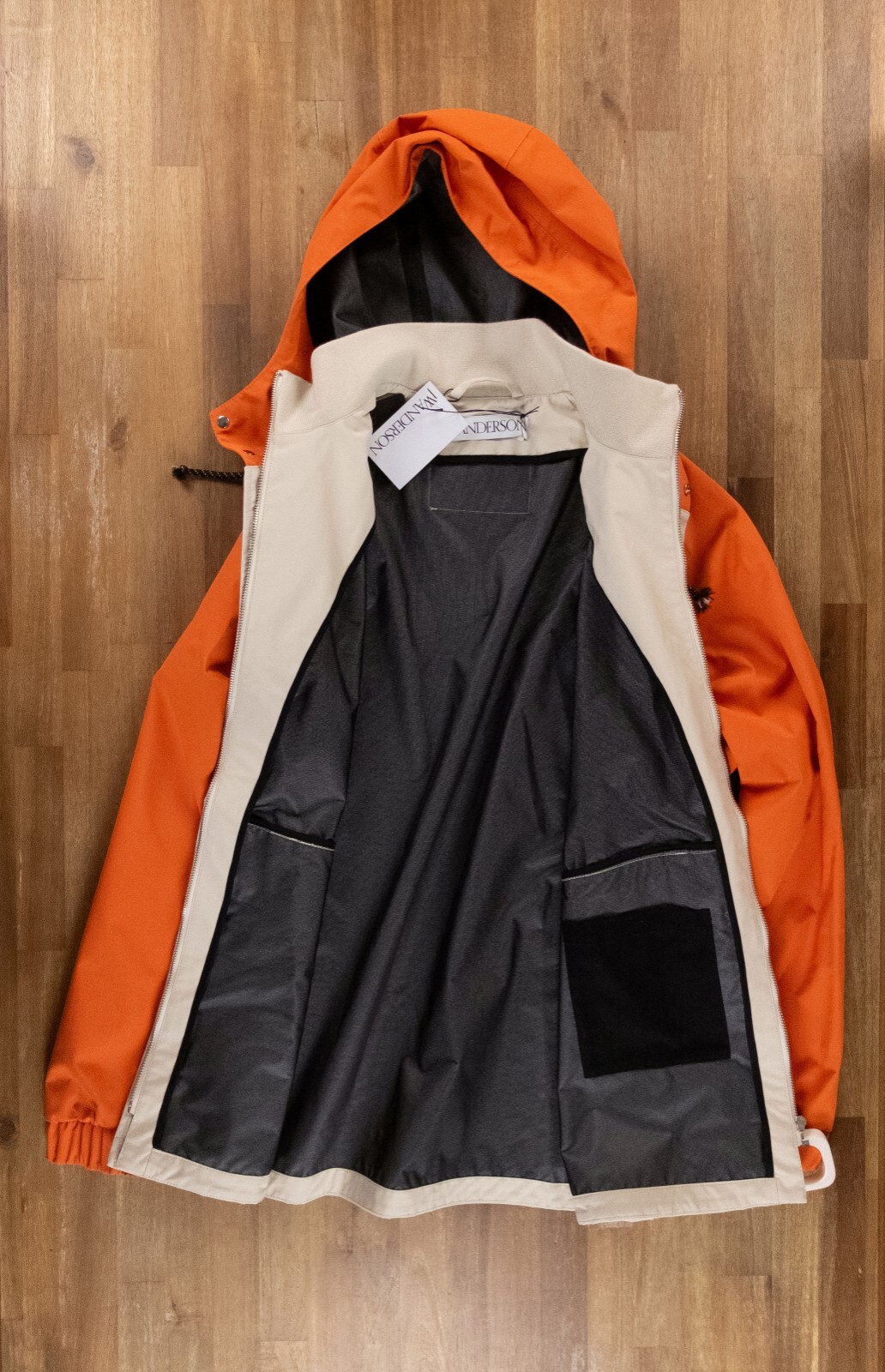 (NO CUSTOMS TAX) JW ANDERSON beige orange colorblock hooded parka jacket Medium