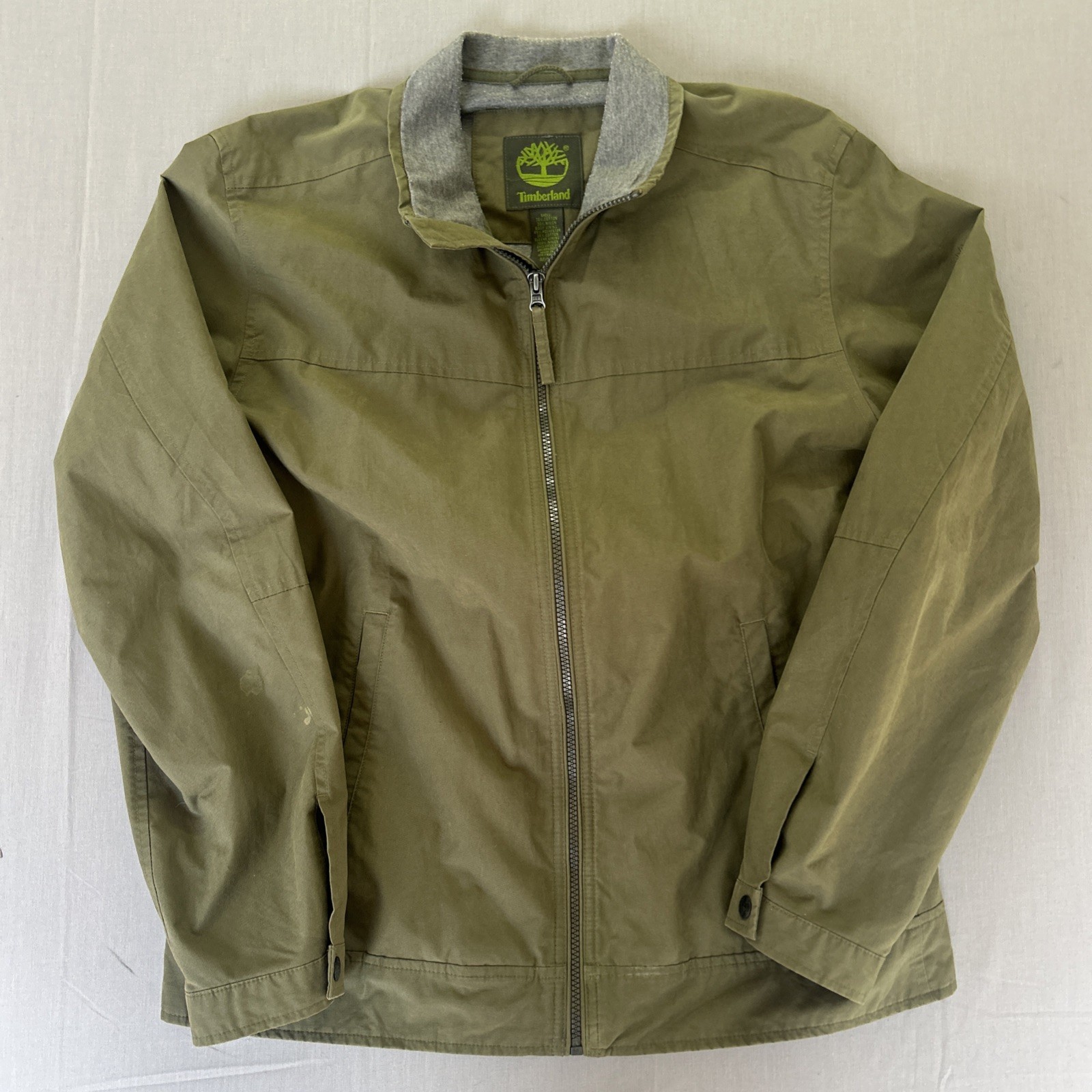 Timberland Soft Shell Jacket Medium Green Cotton Nylon Water Repellent Full Zip