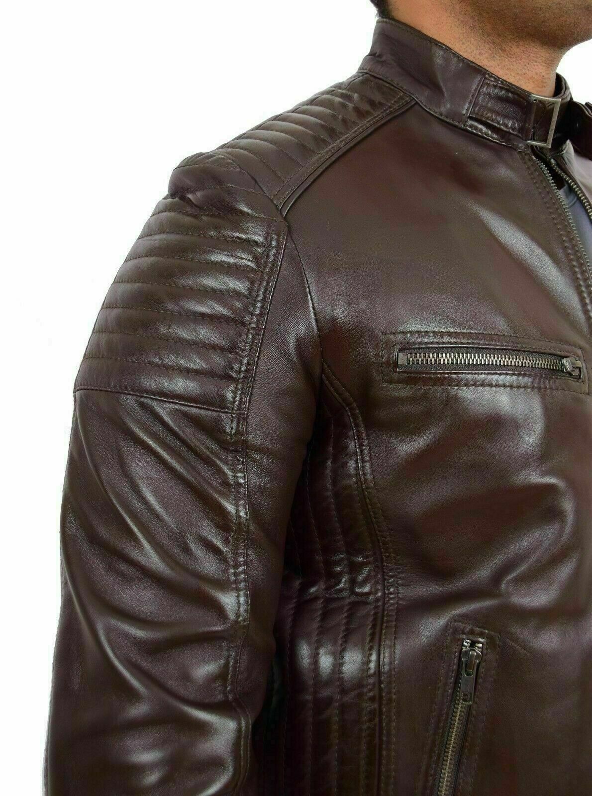Men’s 100% Leather Guaranteed Lambskin Jacket Biker Motorcycle Basic Brown Coat