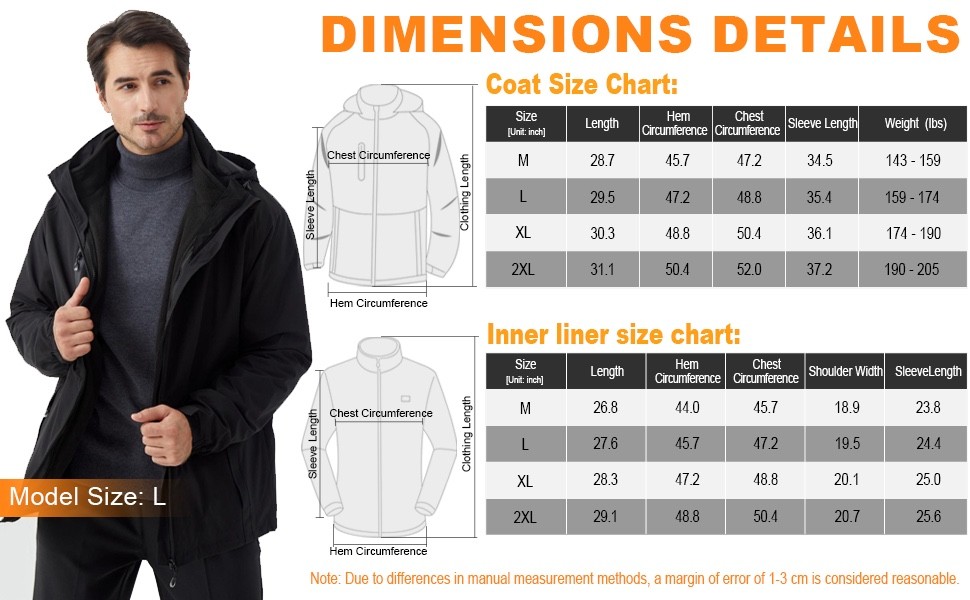 Men’s Heated Jacket with Battery Pack, 10-Zone Electric Heating Jackets Medium