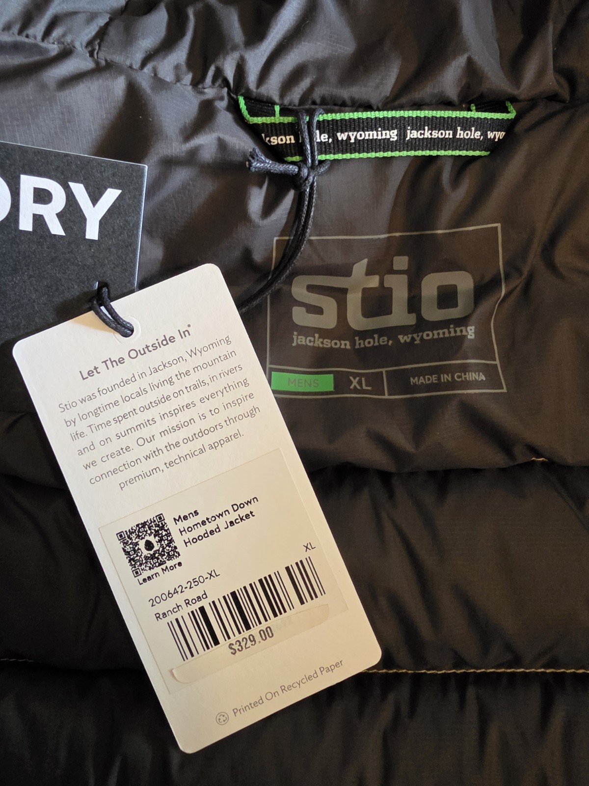 Stio Hometown 800 Fill Down Hooded Puffer Jacket Men’s XL Ranch Road. MSRP $329