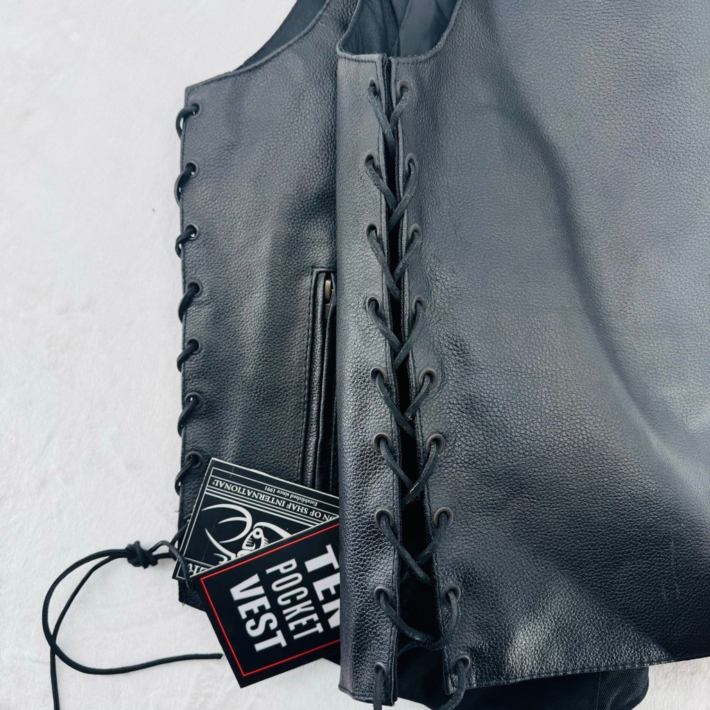Black Leather Vest Event Leather 10 Pocket Vest Biker Rocker Motorcycle Large