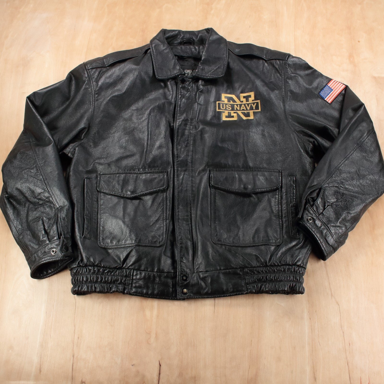 vtg 90s y2k USN United States US Navy leather full zip bomber jacket XL no liner