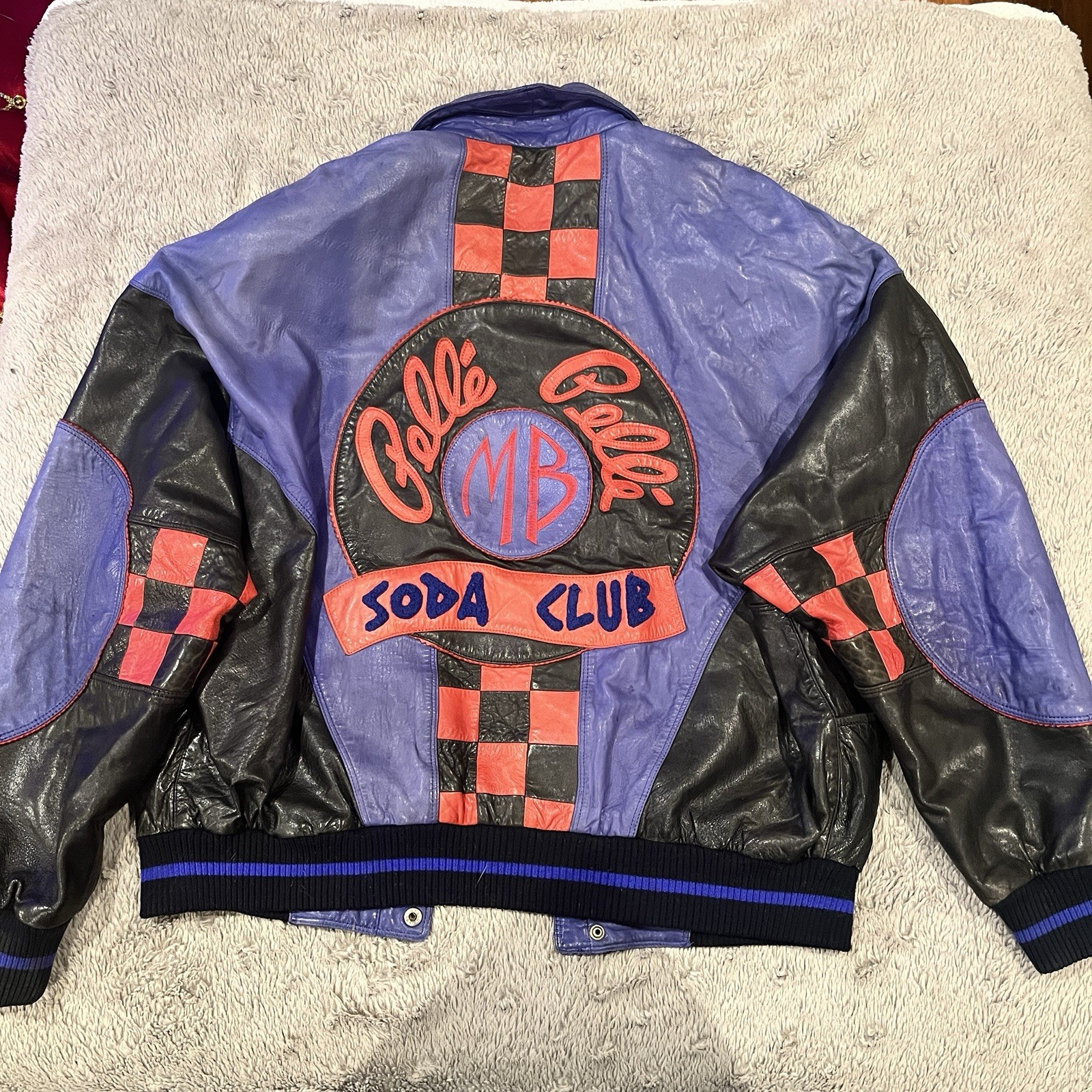 Marc Buchanan Pelle Pelle Soda Club Blue Purple Leather Jacket XL Vintage 90s
