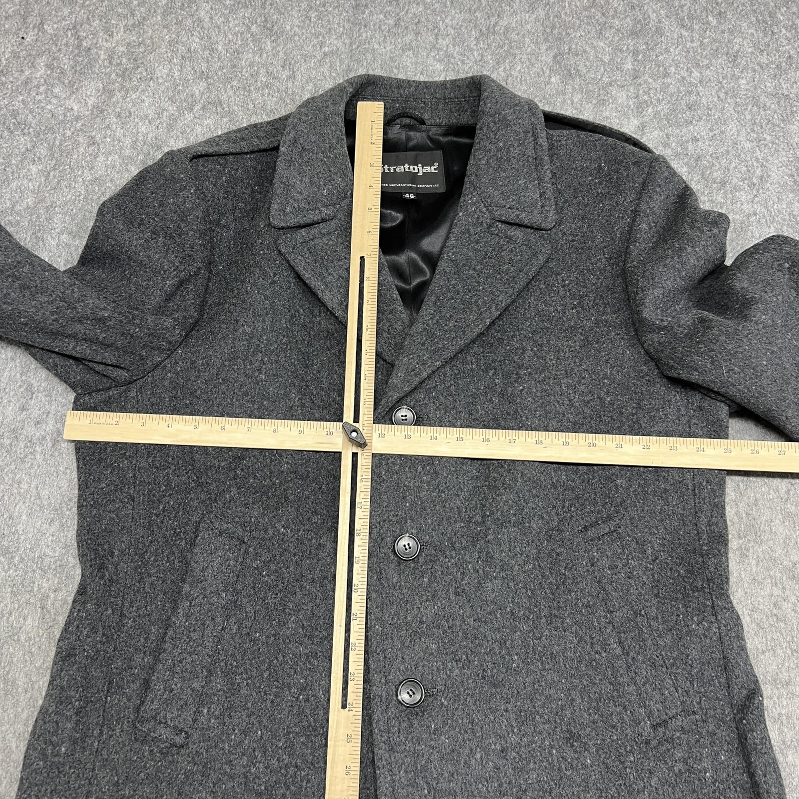 Stratojac Coat Mens 46 Gray Wool Overcoat Lined Single Breasted Winter Fits50R