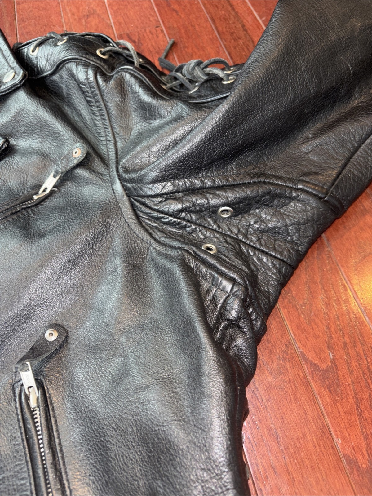 JR Jacket Mens Biker Genuine Leather Motorcycle Lace Up Zipper Details Belted 50