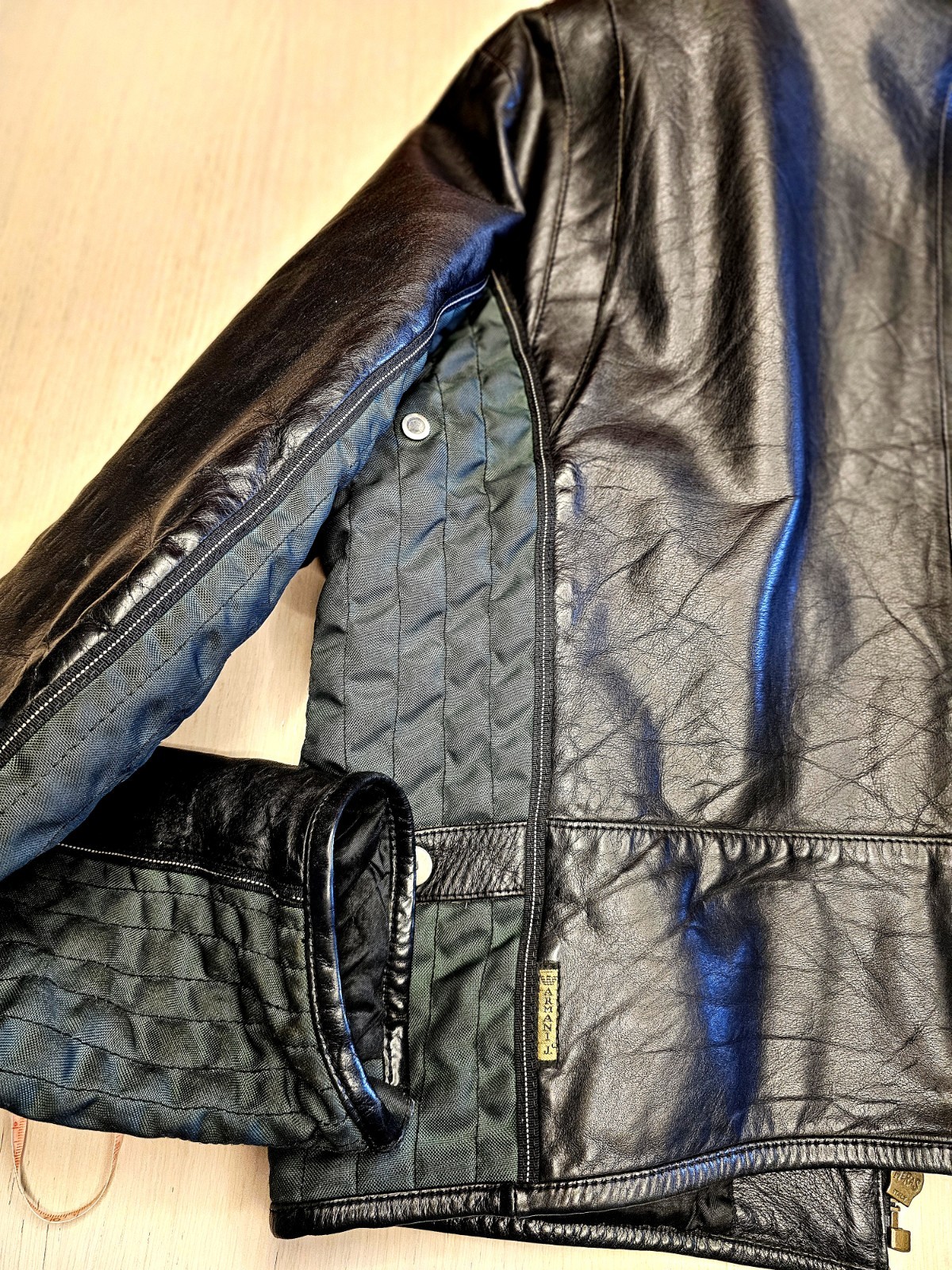 armani jeans men’s, black leather biker/army size XL, perfect condition