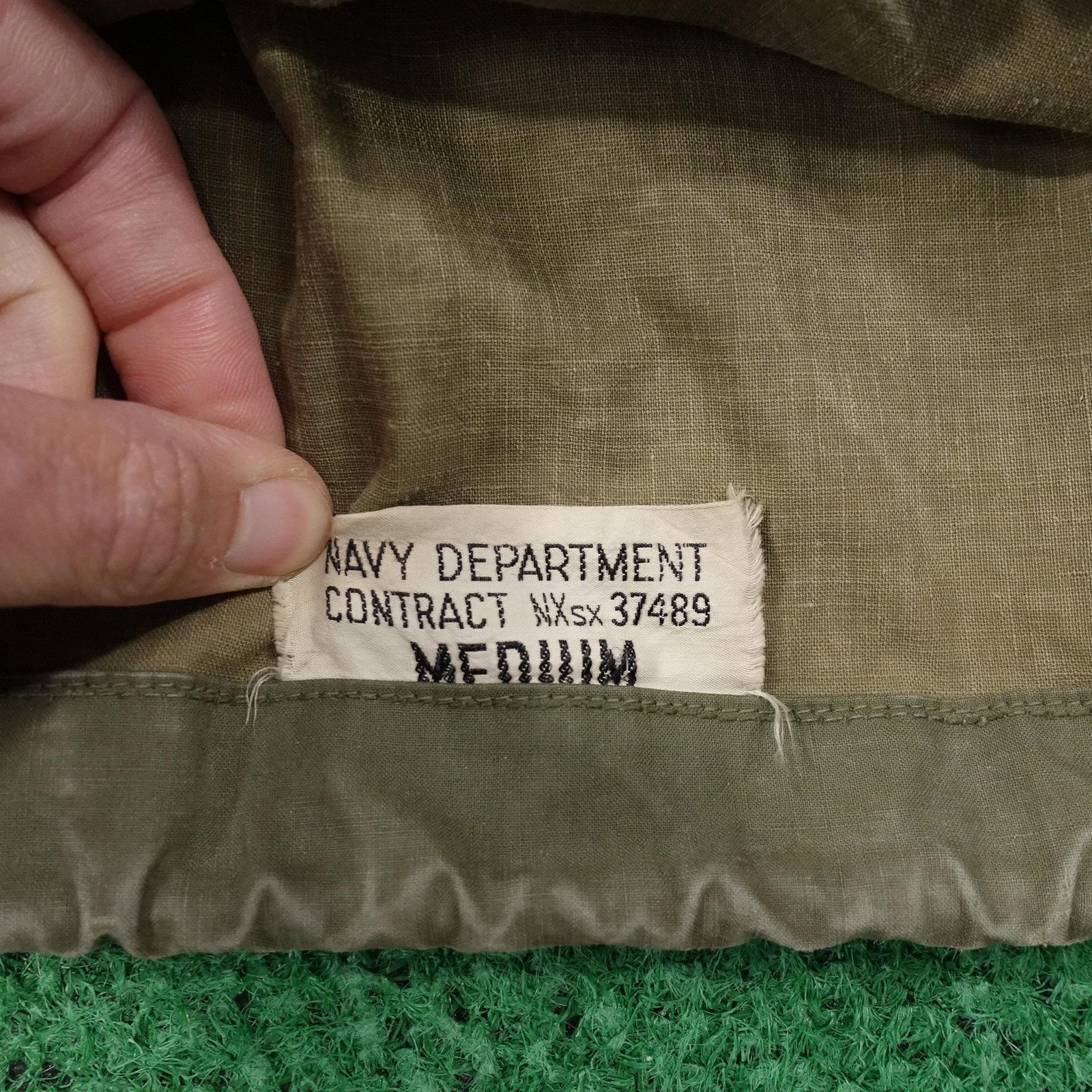 Vintage USN Jacket Medium Green Hooded Anorak Pullover Lace Up Navy Military WW2