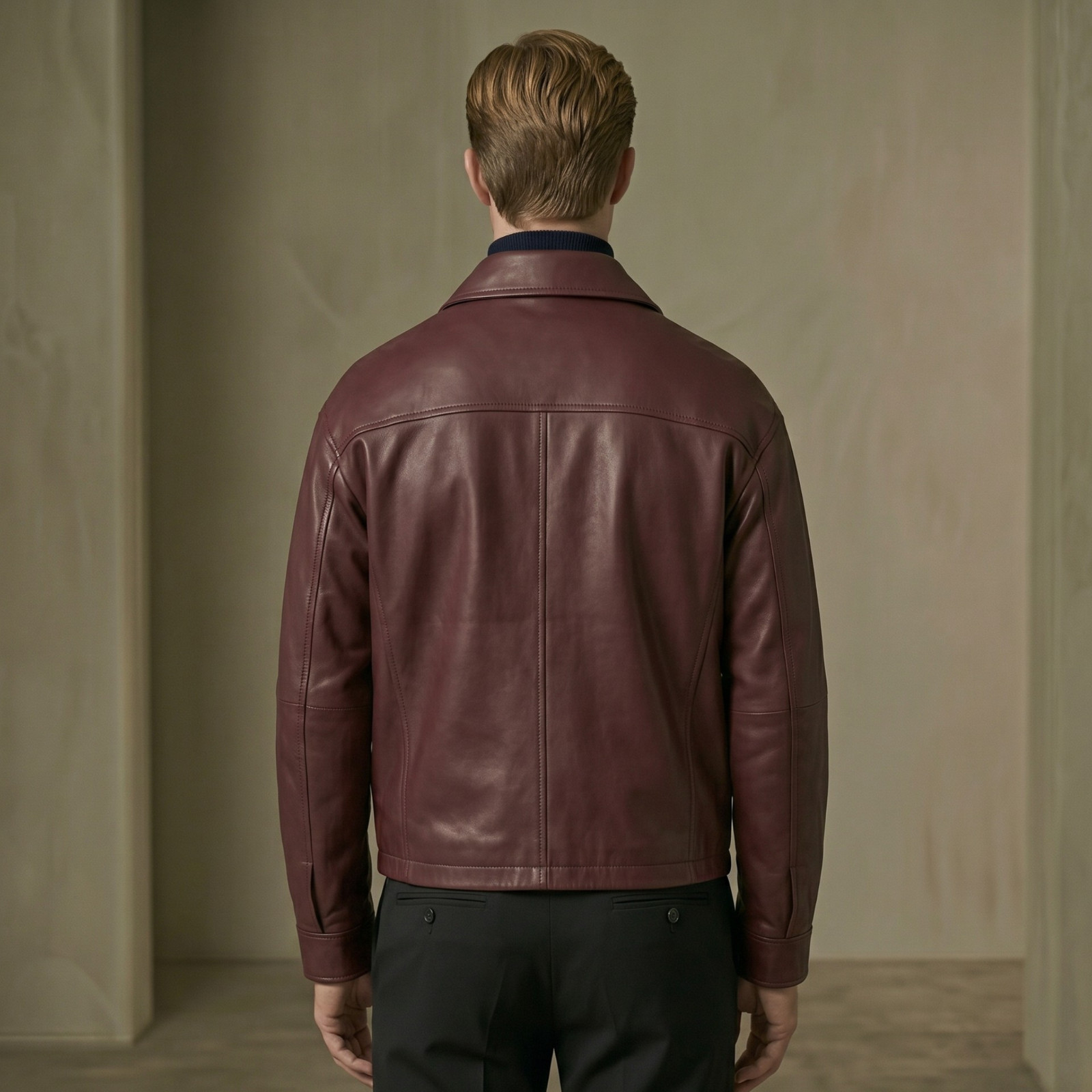 Men’s Burgundy Leather Jacket, Genuine Leather Utility Jacket, 4 Pocket Leather
