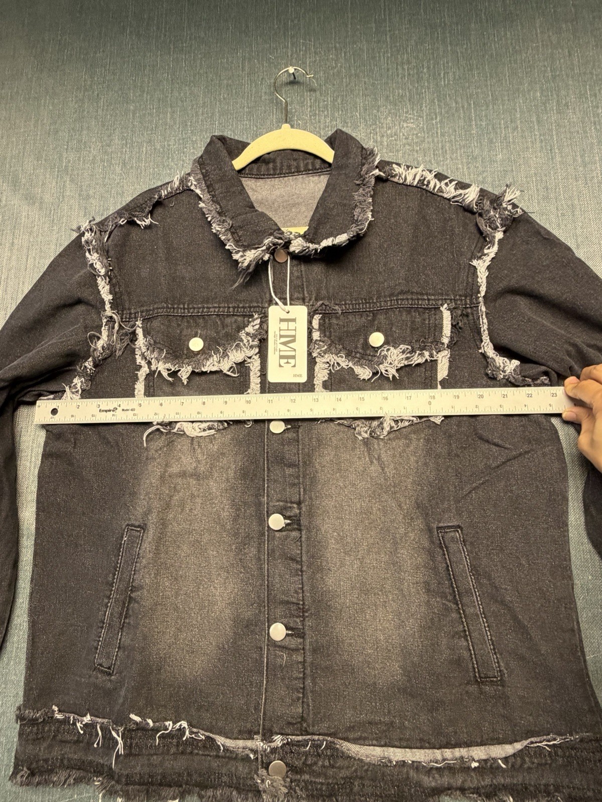 Mens HME Denim Gray Jean Jacket Faded Distressed XL
