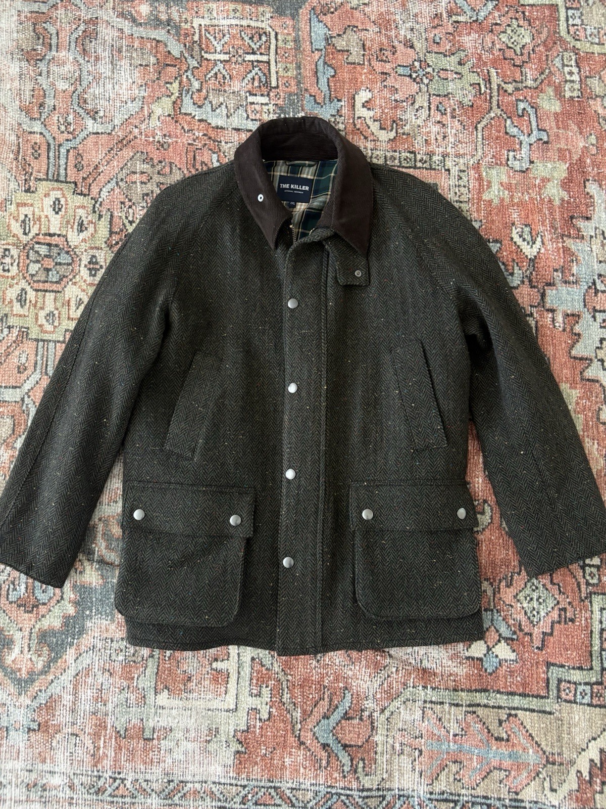 Atorie Wool Tweed Herringbone Olive Barn Jacket Size 2XL(Fits Like XL)