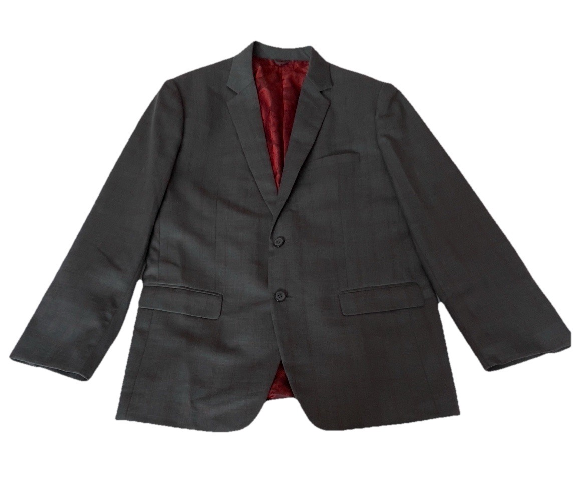 Rajah Custom Made Luxury Design Gray Check Wool Red Lined Blazer Jacket Sz 44 R