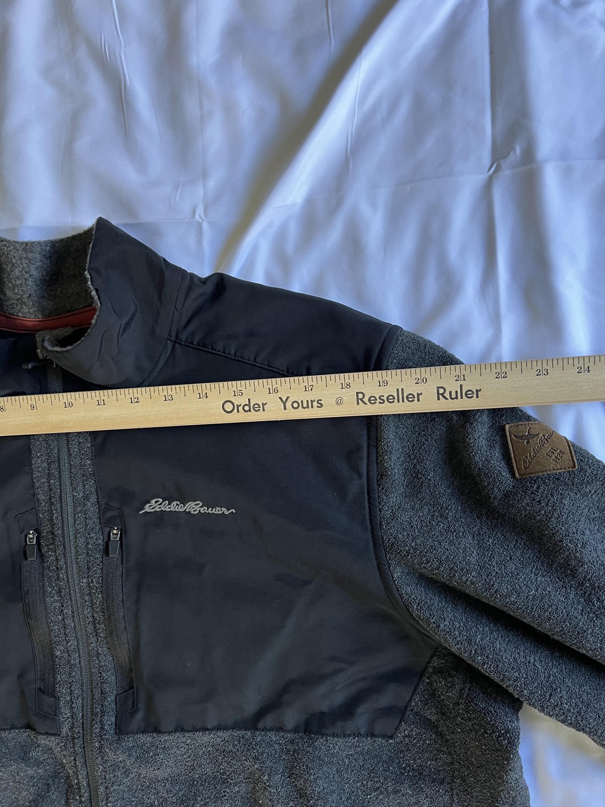 Eddie Bauer Jacket Mens XL Gray Black Full Zip Fleece Softshell Outdoor Pockets