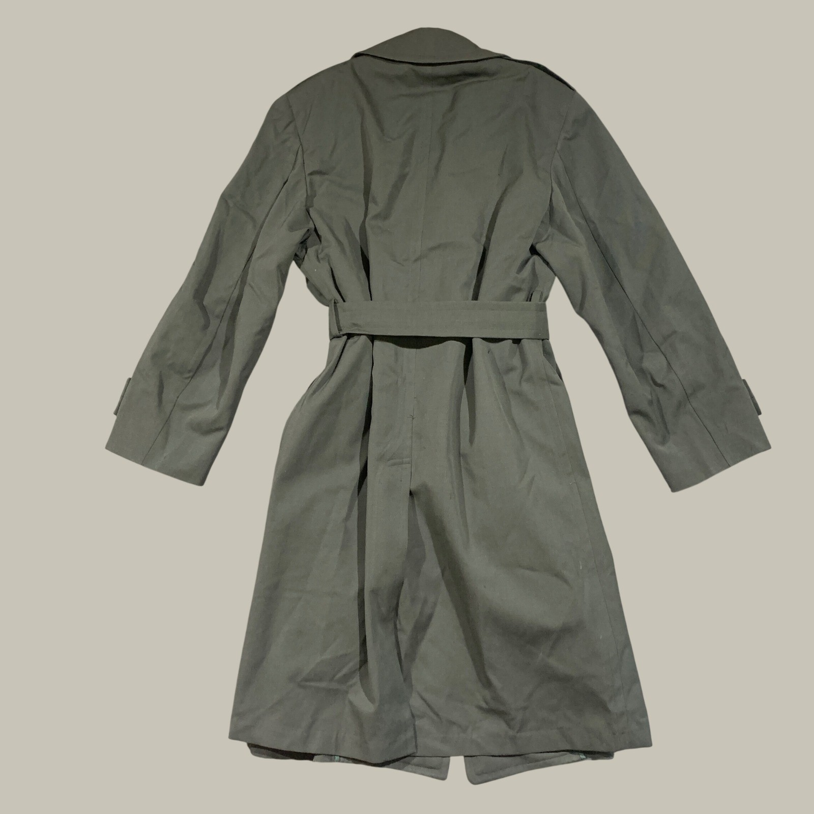 Military Surplus Trench Coat Men 38R Olive Green Wool Liner Belted Vintage