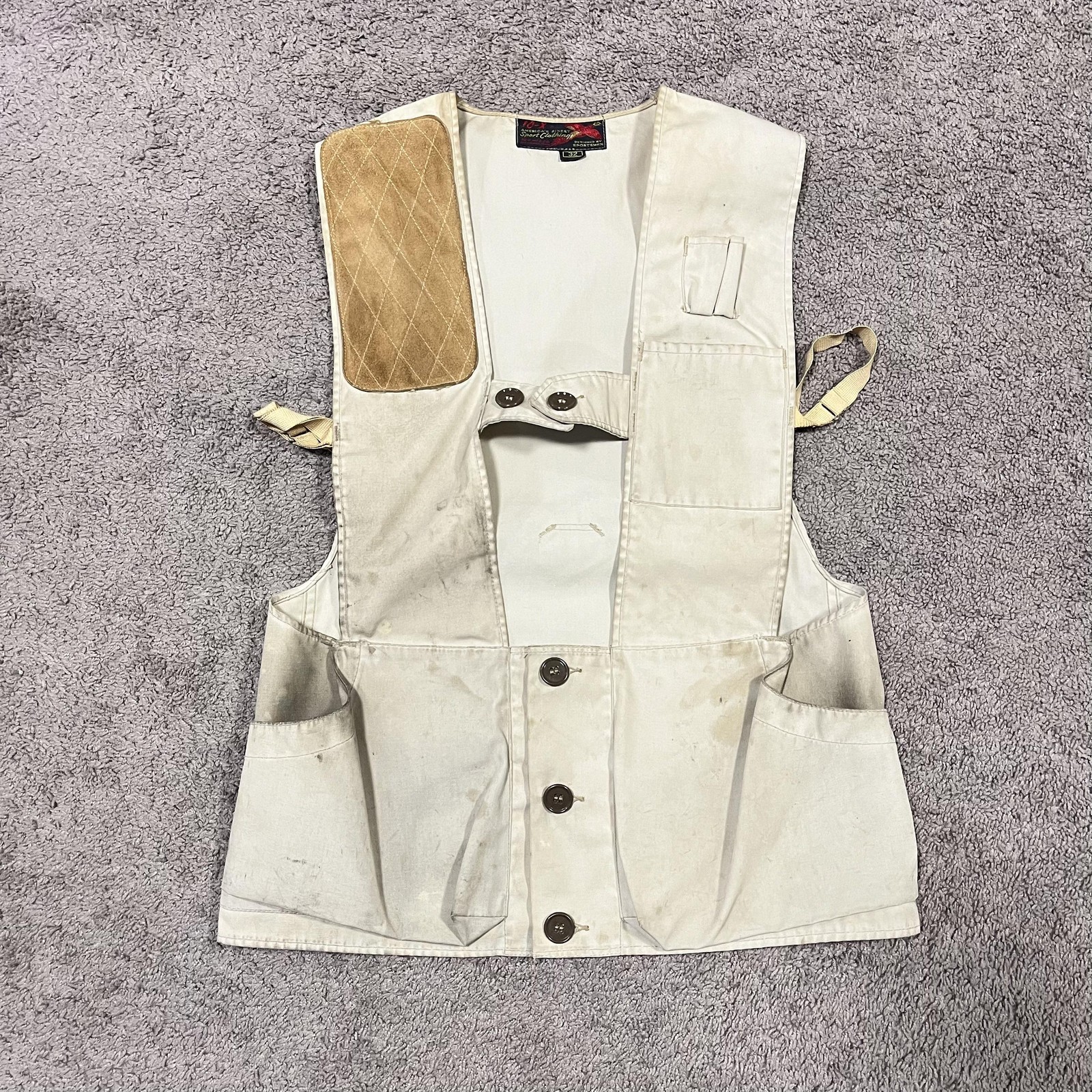 Vintage 10-X Vest Mens 32 Beige Canvas Quilted Shooting Hunting Pockets USA