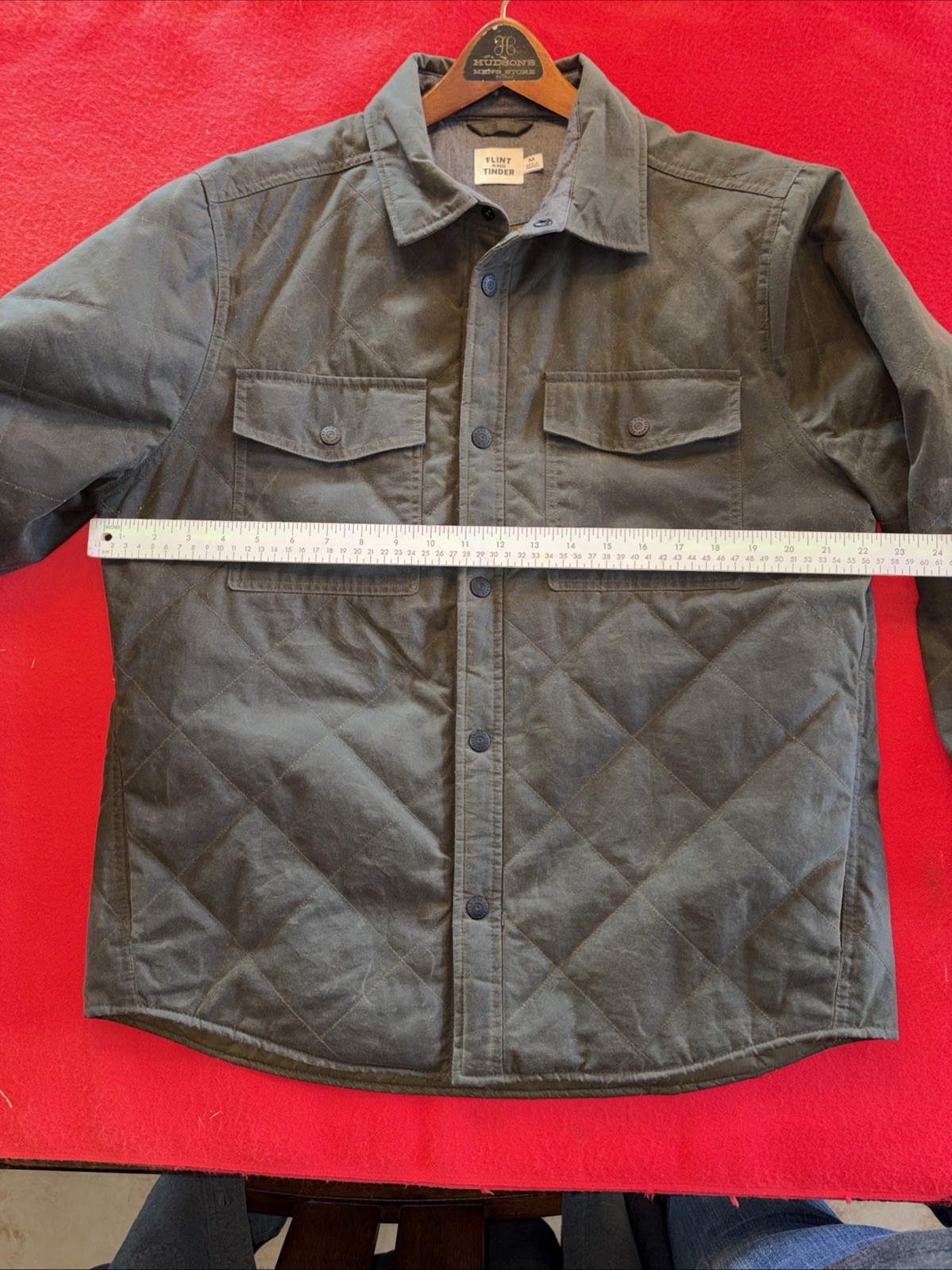 Huckberry Flint And Tinder Quilted Waxed Shirt Jacket Green Mens Medium