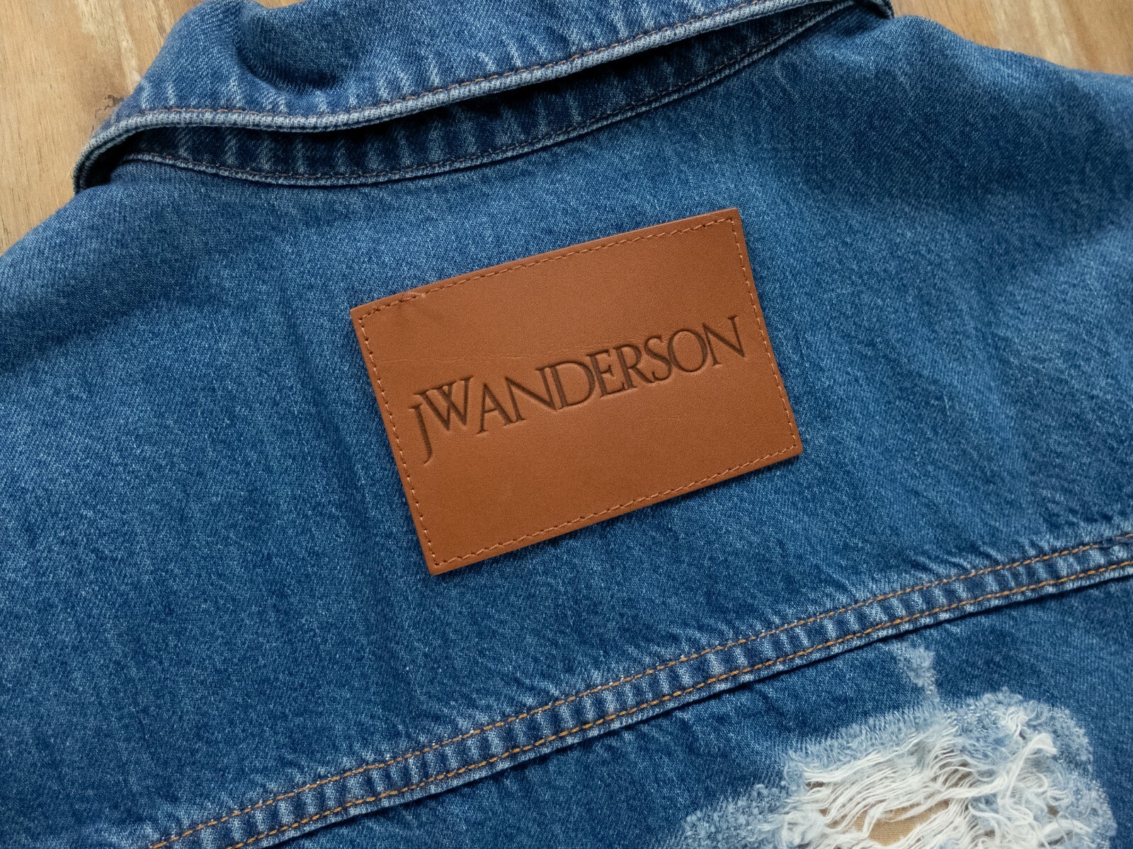 (NO CUSTOMS TAX) JW ANDERSON blue classic fit distressed denim jacket Medium NWT