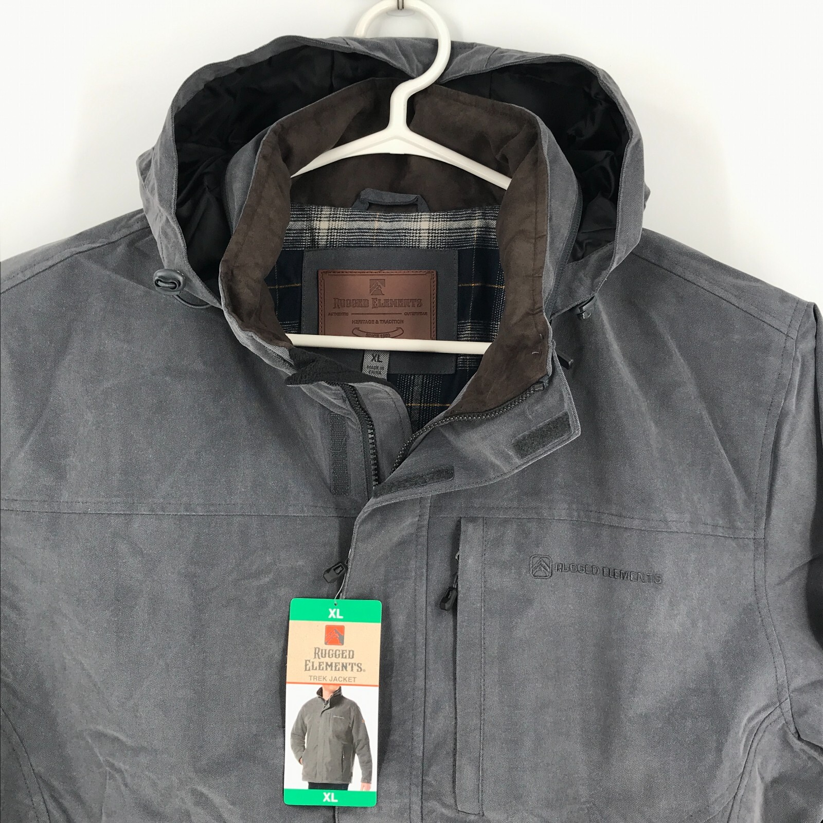 Rugged Elements Mens Jacket XL Gray Full Zip Hooded Wind Water Resistant Lined