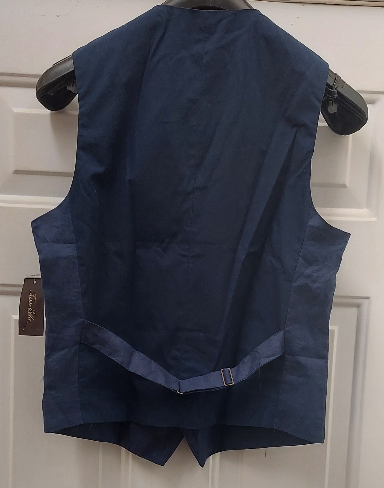 TASSO ELBA ISLAND MEN’S NAVY BLUE LINEN BUTTON-UP V-NECK VEST SIZE S NWT $55
