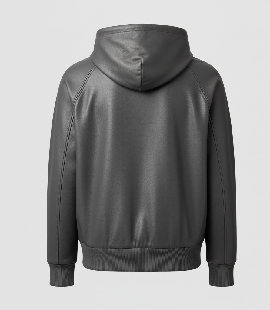 Men’s Grey Premium Leather Hoodie Handmade Genuine Lambskin Leather Jacket