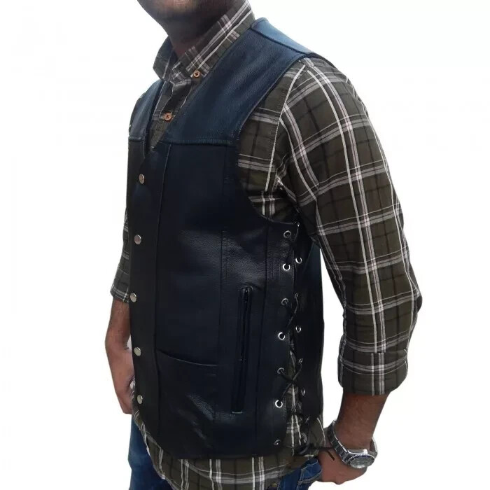 ARD CHAMPS™ Men’s Black Genuine Leather 10 Pockets Motorcycle Biker Vest