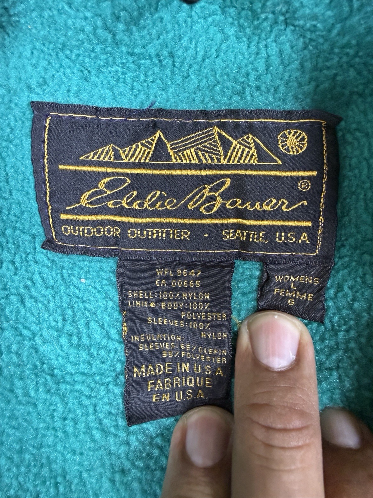 Vintage Eddie Bauer Jacket Mens Medium Blue Fleece Lined Zip Bomber Made USA 90s