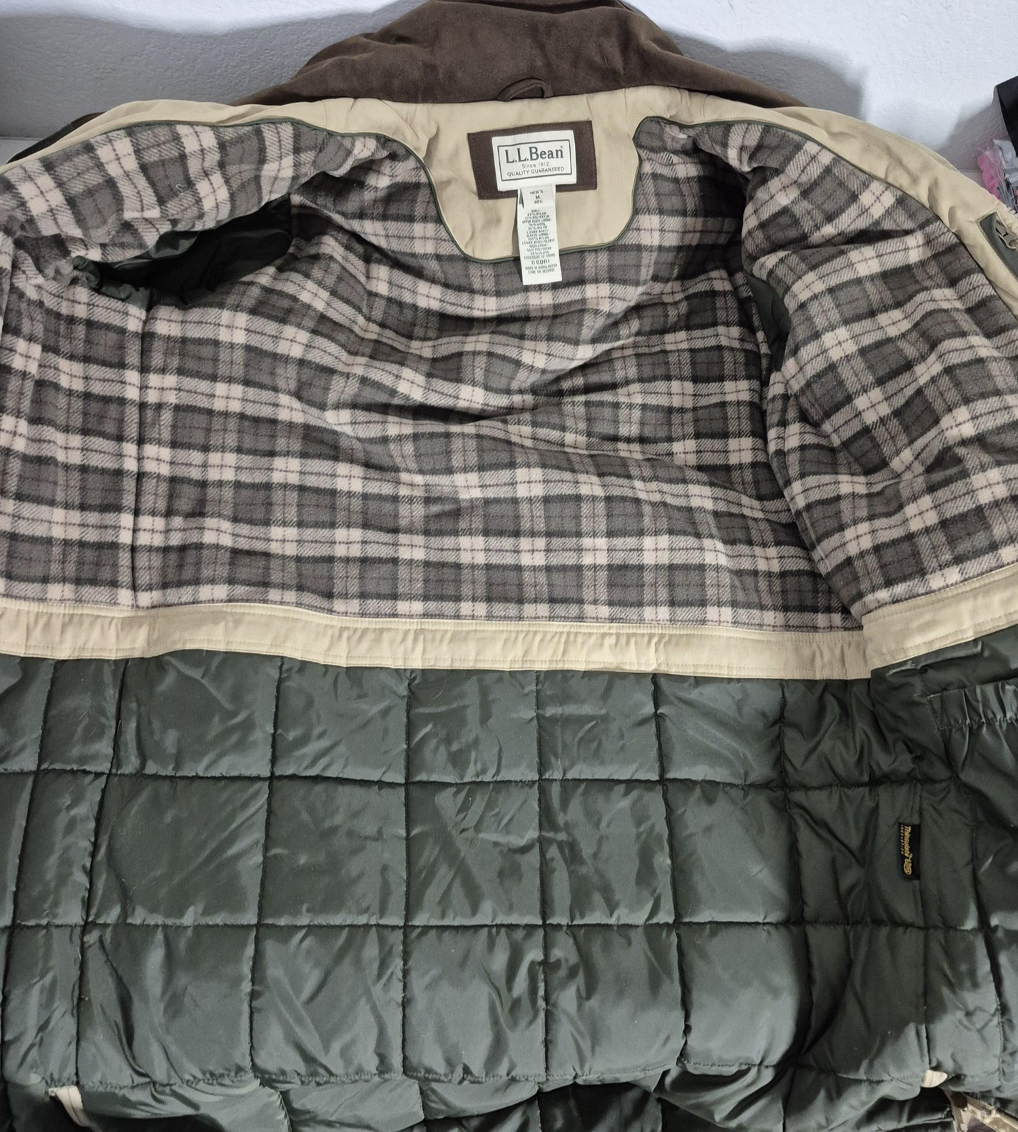 L.L. Bean Coat Mens M Beige Wool Lined Hooded Canvas Barn Chore Parka Winter