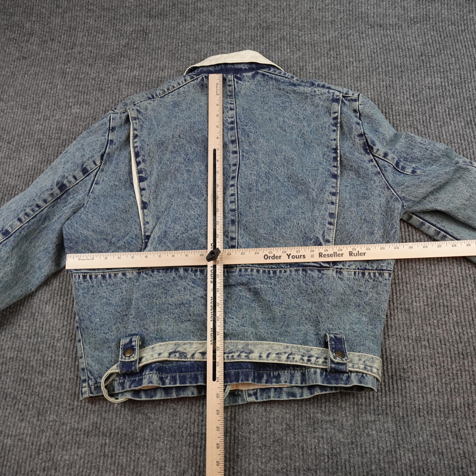 Vintage Denim Biker Jacket Mens Medium Blue Belted Dual Control Retro Lined