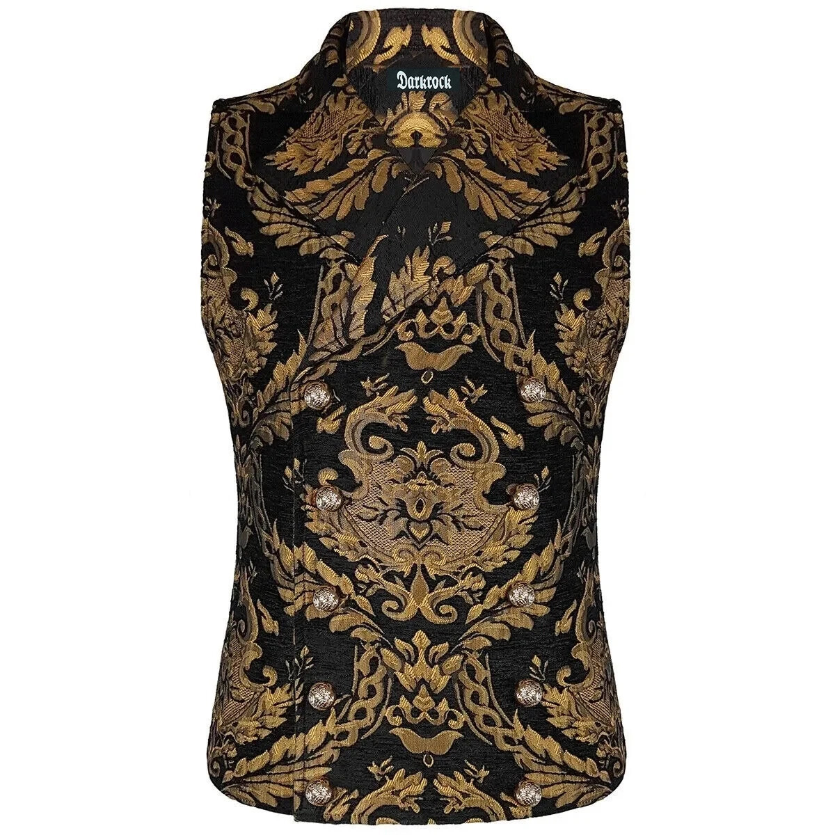 Men Gothic Victorian Black/Gold Brocade Waistcoat Vest Jacquard Tuxedo Vest