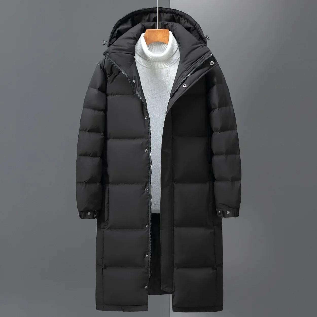 Men’s Winter Long Puffer Coat Hooded Duck Down Jacket Windproof