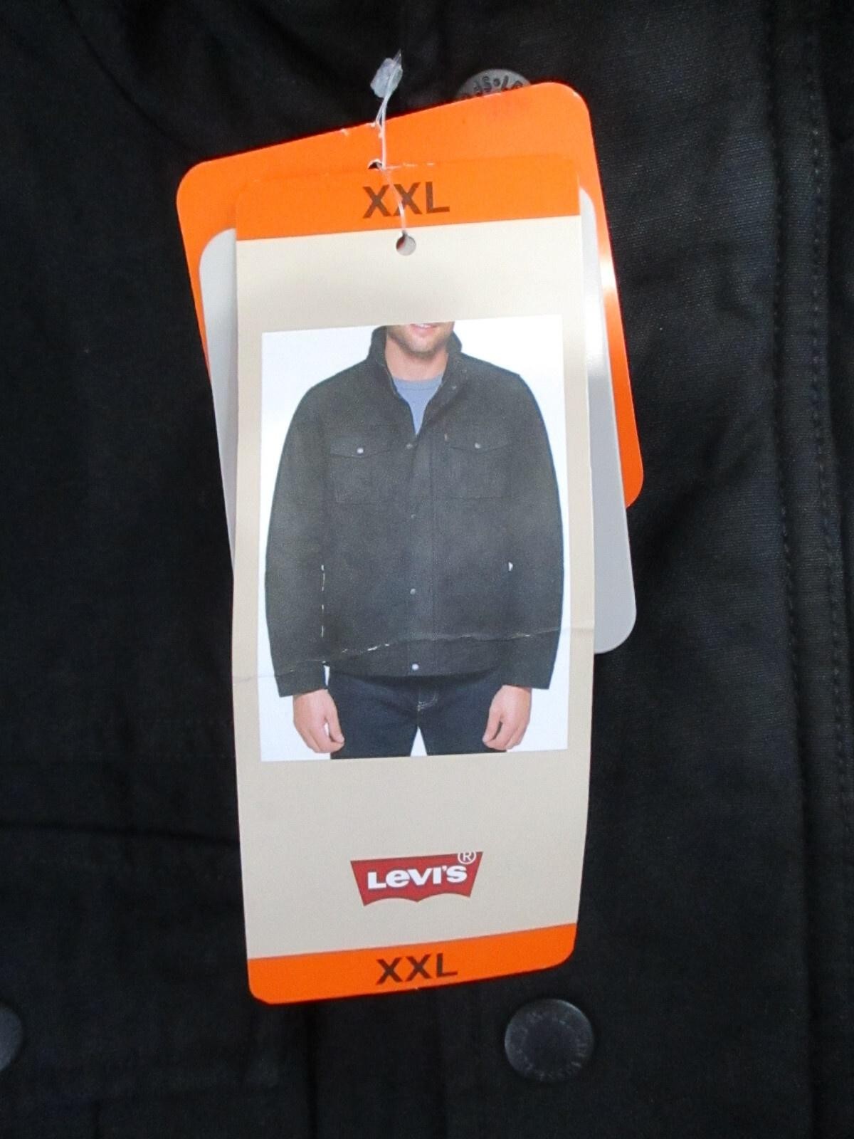 Levis Jacket Mens 2XL Black Quilted Lined Trucker Full Zip Snap Pockets Twill