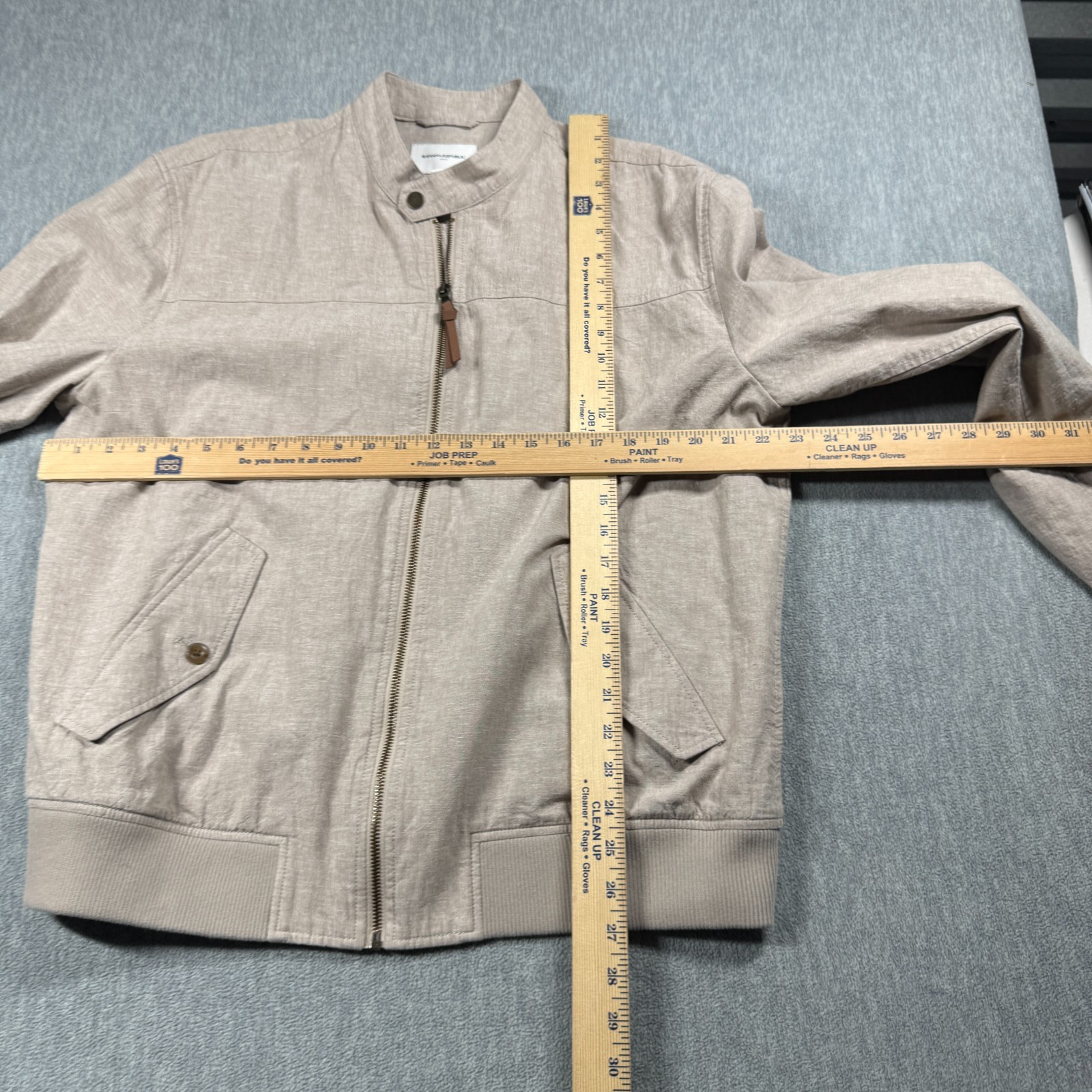 Banana Republic Jacket Mens L Tan Beige Linen Cotton Full Zip Harrington Bomber