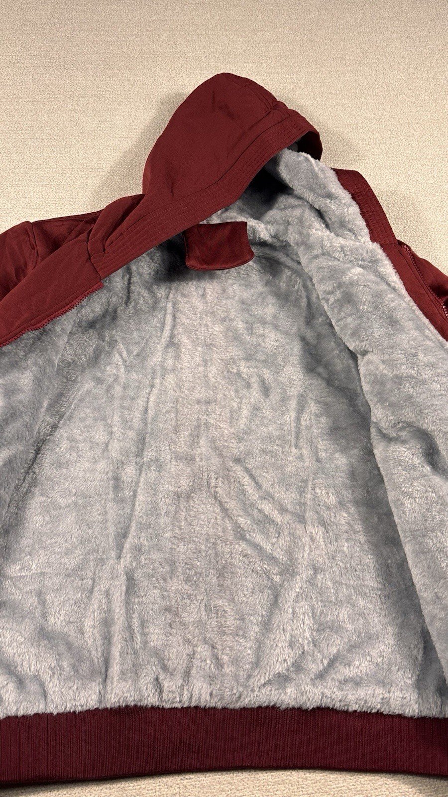 Unbranded Hooded Full Zip Sherpa Lined Jacket Adult Large Maroon Athletic Casual