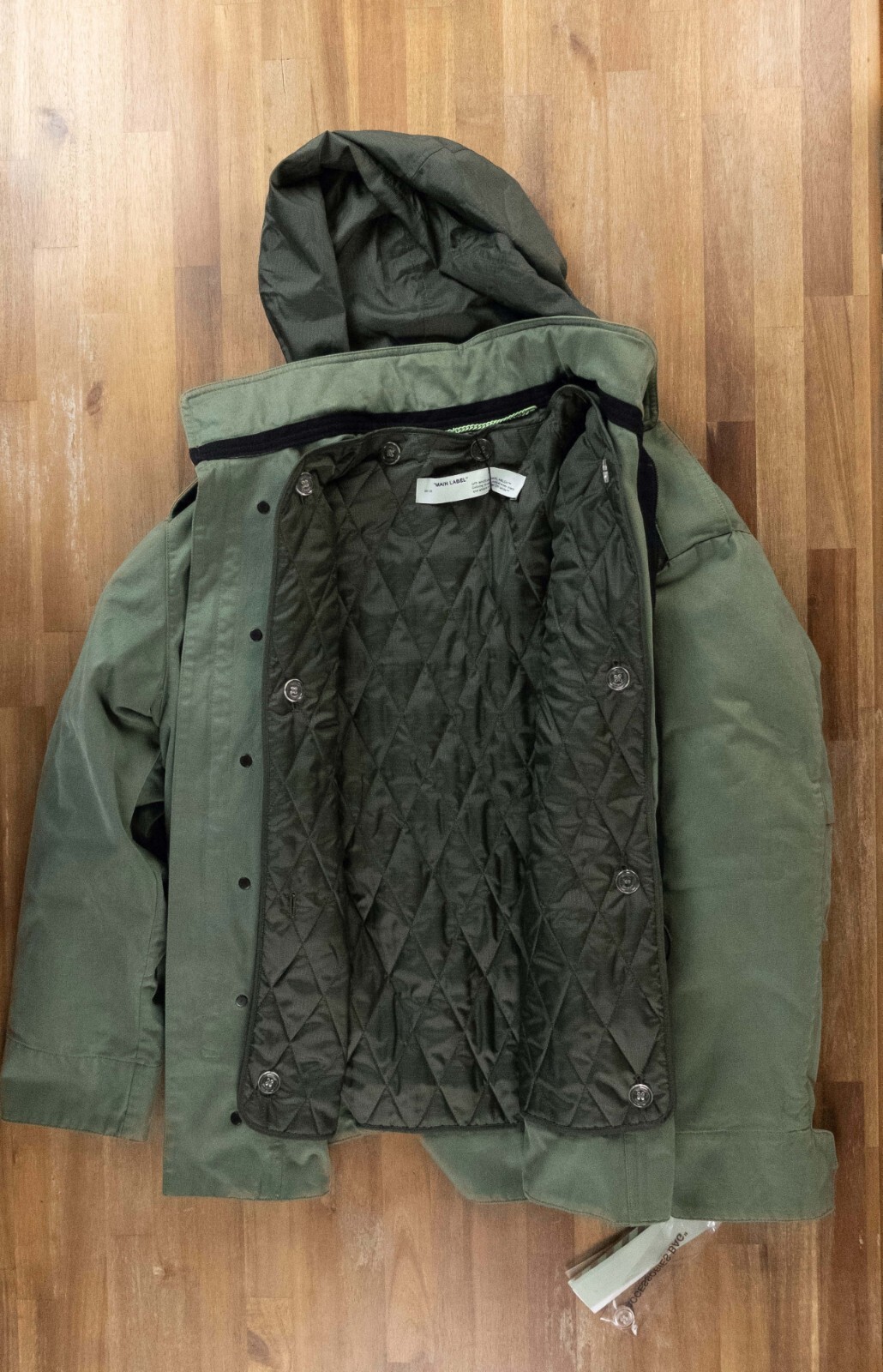 (NO CUSTOMS TAX) OFF-WHITE Arrows padded military green cotton track jacket coat