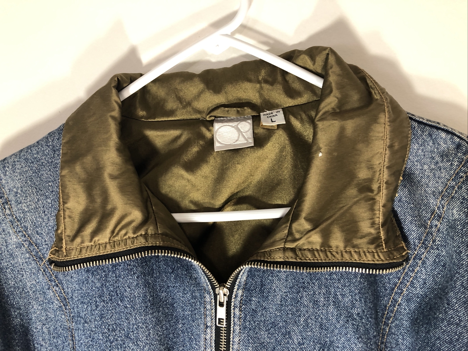 VTG 80s 90s Ocean Pacific Retro Denim Jean Pullover 1/2 Zip Jacket Size L