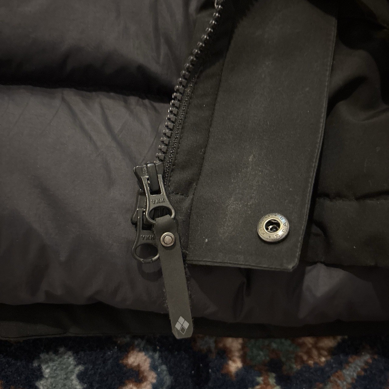 mont-bell Men’s Down Hooded Parka Jacket Fur Trim Black 105 (XL) Zip Snap