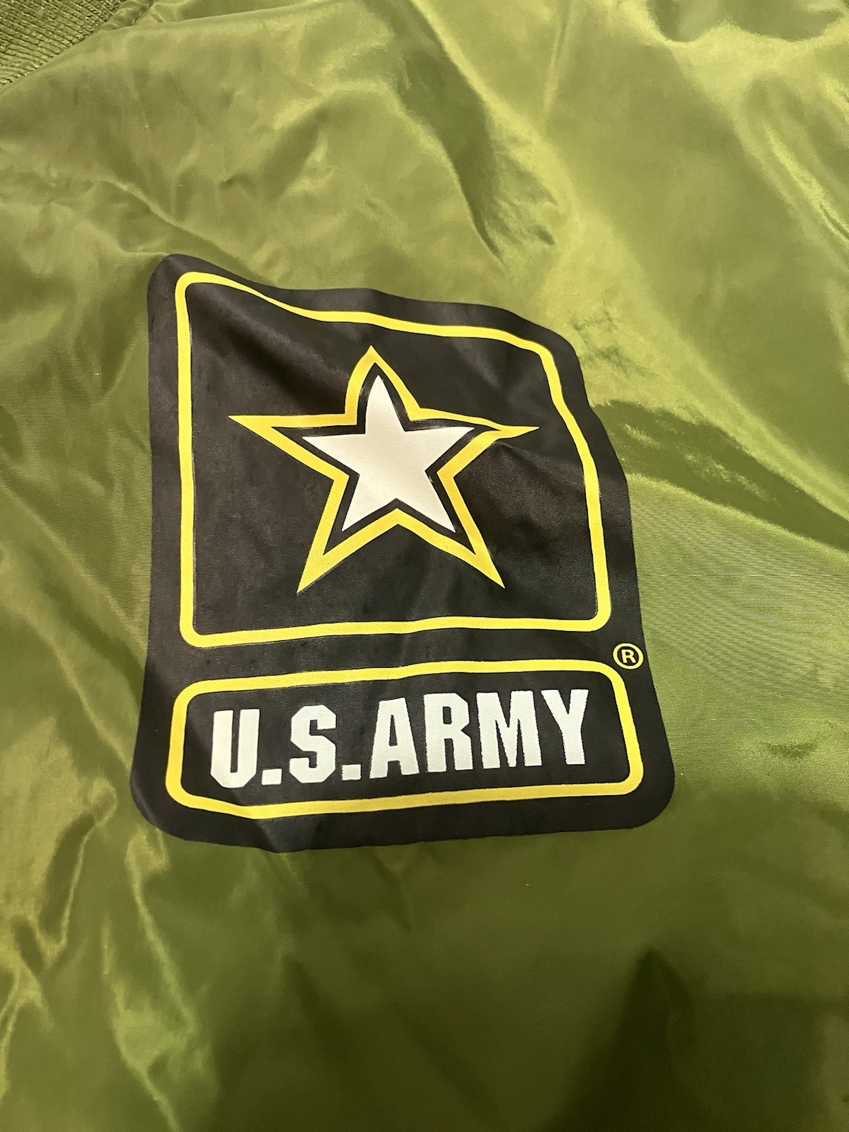 US Army Jacket Mens Medium Green Bomber Military Coat United States Flag Patch
