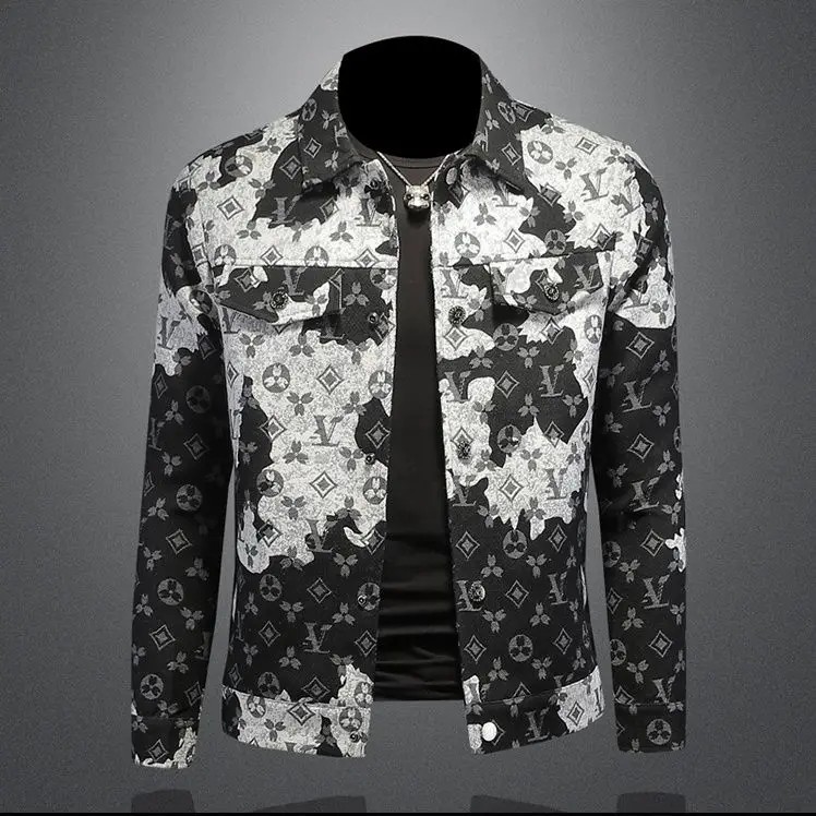 Men Luxury Fashion Trendy Bomber Streetwear Long Sleeve Denim Casual Jacket Coat
