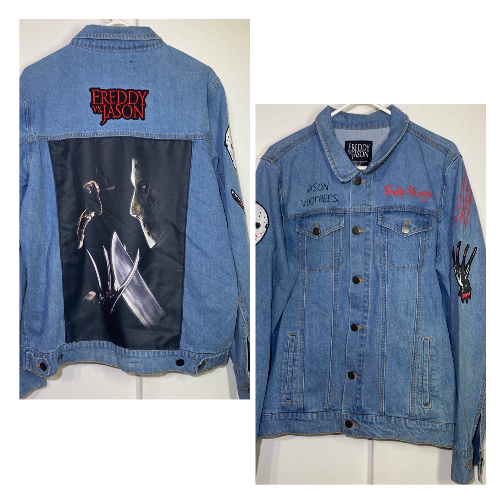 Freddy VS Jason Unisex Adults Blue Denim Jean Jacket Horror Size Medium