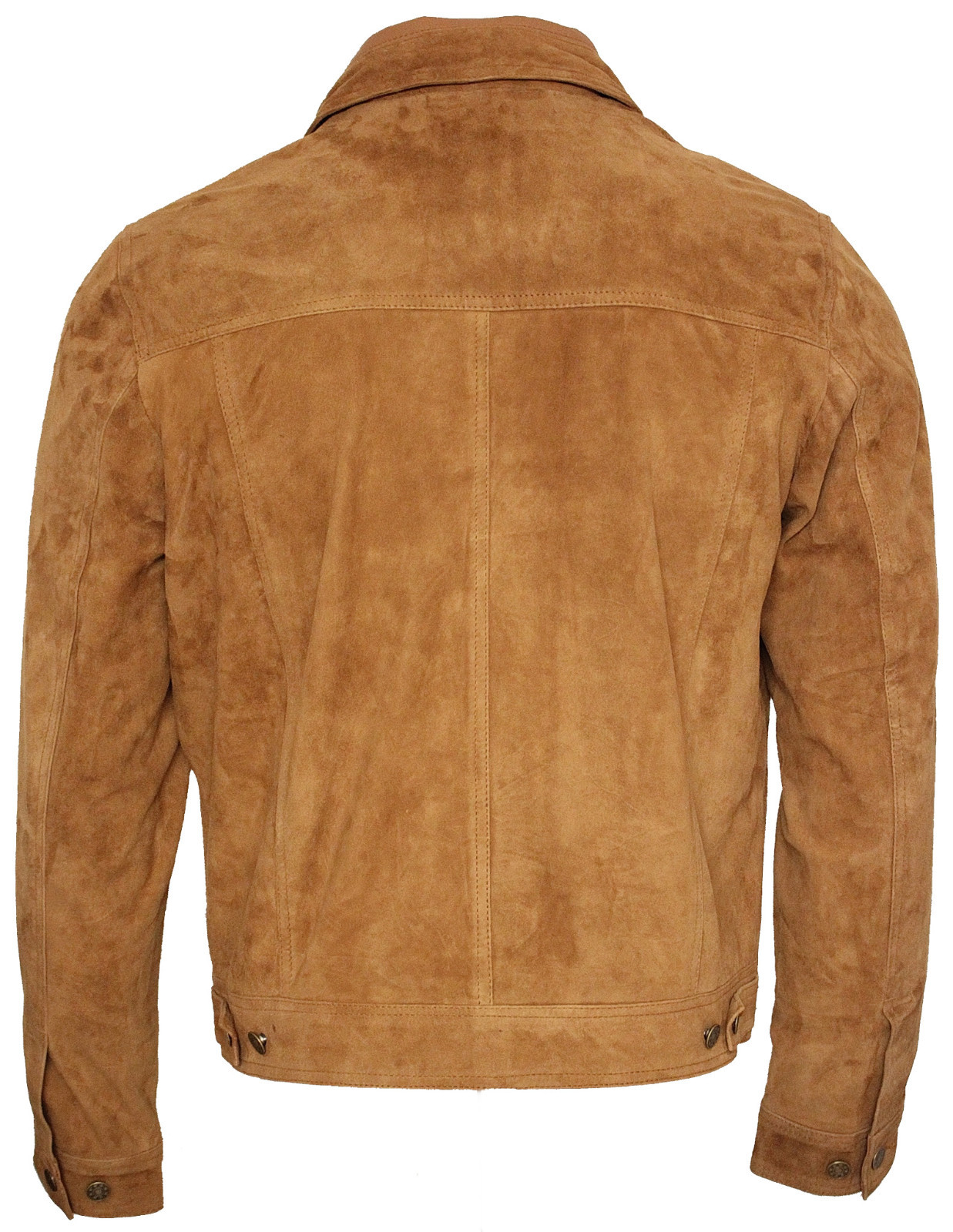 Men’s Trucker Casual Tan Goat Suede Leather Shirt Jeans Jacket