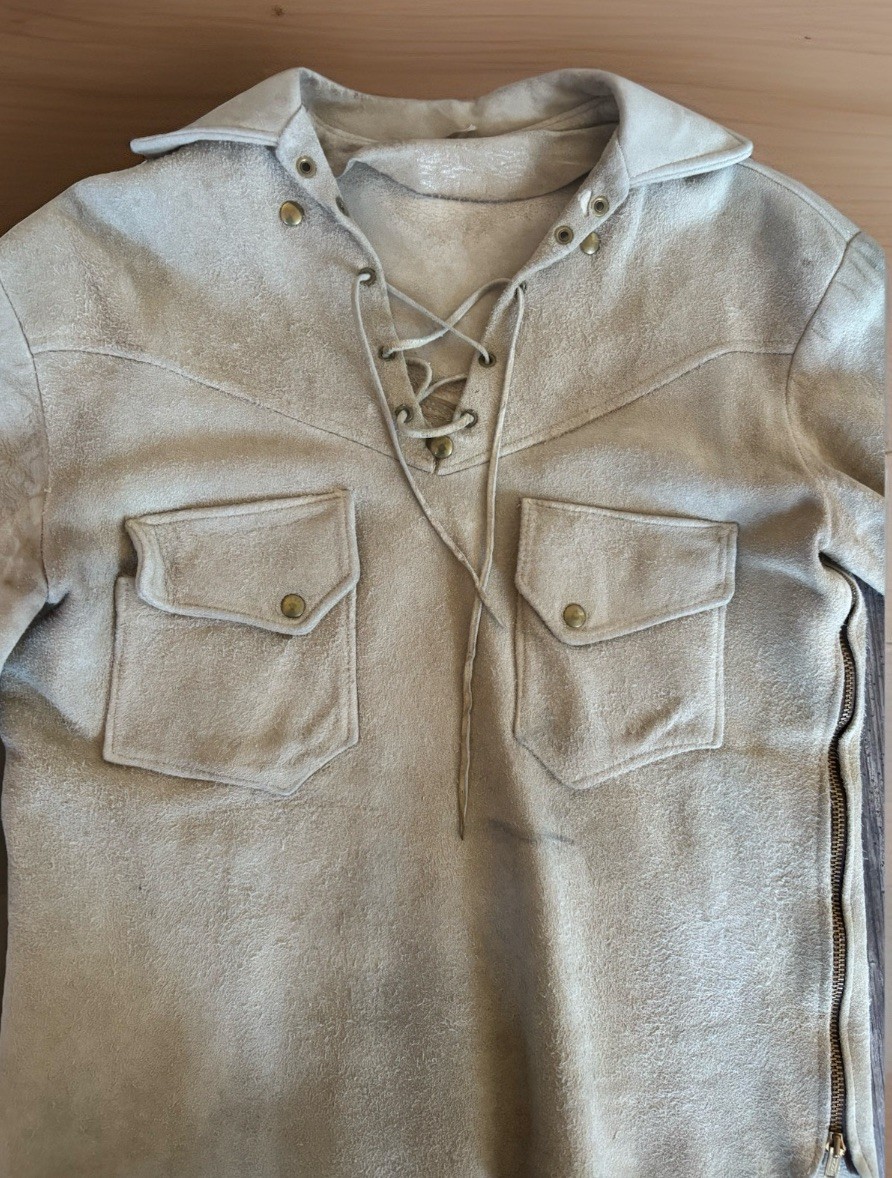 Vintage Suede Leather Buckskin Hide Jacket Pullover Shirt Medium Western Lace-Up