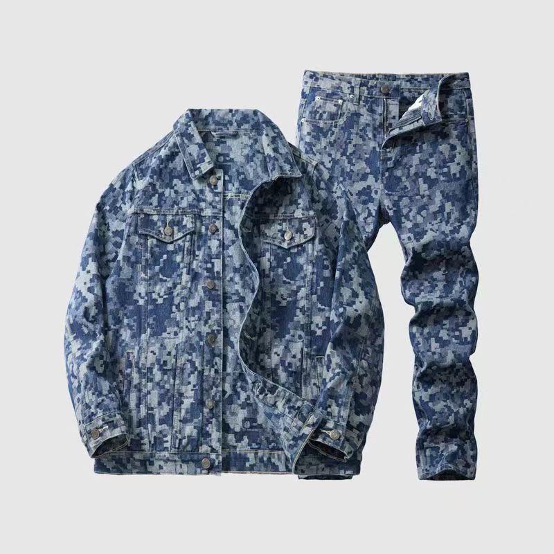 Luxury High Street Men Denim Set Jacket & Jeans Retro Washed Casual Loose Outfit