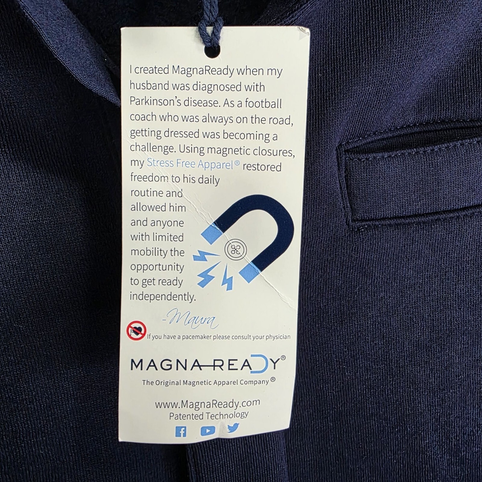 Mens Navy Blue MagnaReady Magnetic Closure Jacket Cotton Polyester Blend Size M