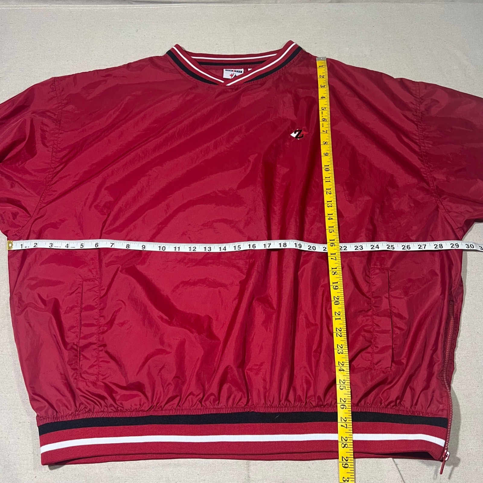 Jerzees Pullover Windbreaker Jacket 2XL Red Black White Stripe V Neck Retro