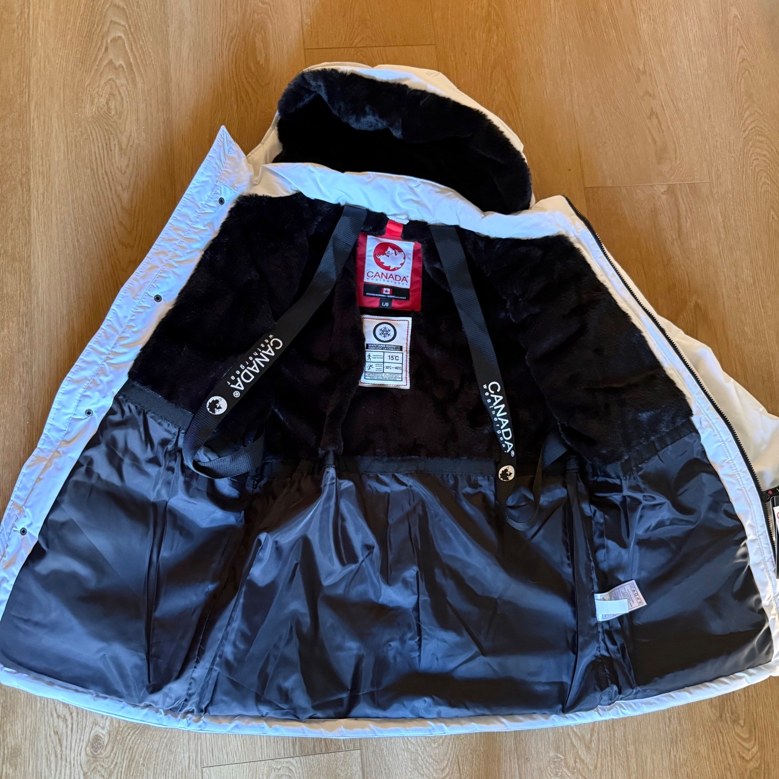 Canada Weather Gear Parka Mens Large White Heavyweight Faux Fur Hood Jacket NWT