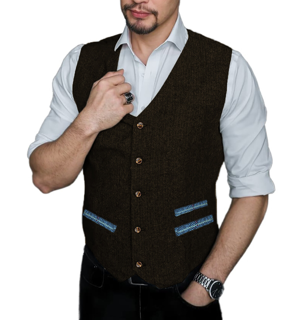 Herringbone Mens Suits Vest Tweed Waistcoat Wool Waistcoat Vintage Retro Hunting