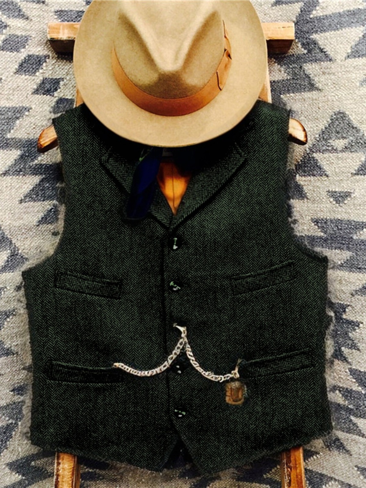 Mens Tweed Vest Western Cowboy Vintage Wool Herringbone Vests M Large XL XXL 3XL